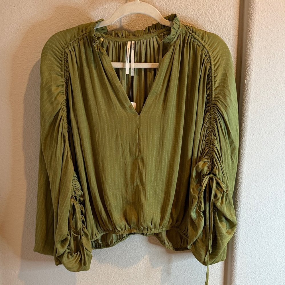Anthropologie Olive Green Ruched Blouse - Picture 3 of 6